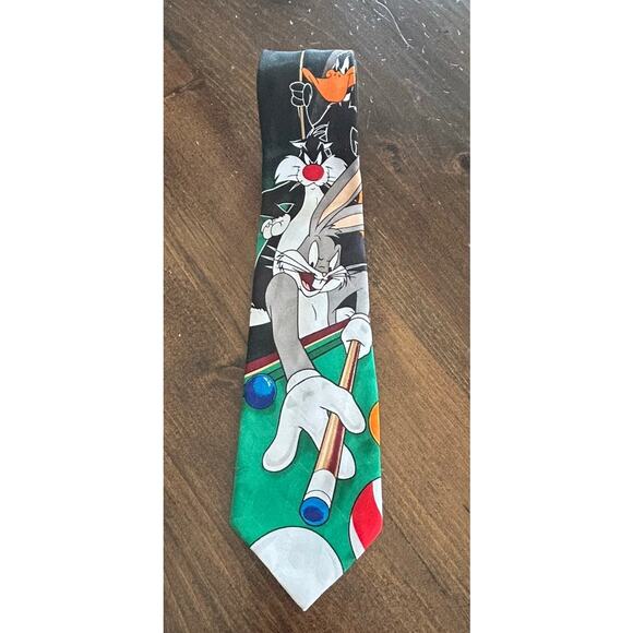 Looney Tunes Mania Vintage Pool Tie Warner Bros 1996 Bugs Bunny Daffy Sylvester - Picture 2 of 7